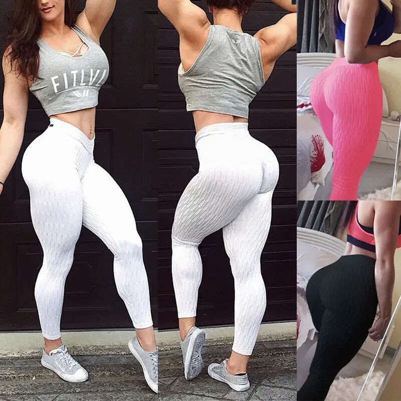 Женские штаны с высокой талией для йоги рюшами пуш ап спортивные Леггинсы