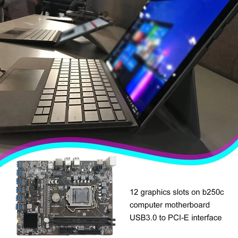 Материнская плата B250C для майнинга BTC + кабель переключателя 12xpcie на USB3.0 слот GPU