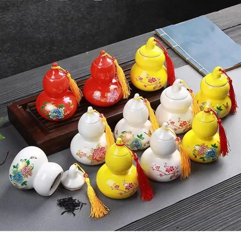 Cucurbit Tea Caddy Ceramic Tea Box Gift Tea Leaf Packing Box Coffee Bean Sealed Canister Pills Face Powder Storage Jar