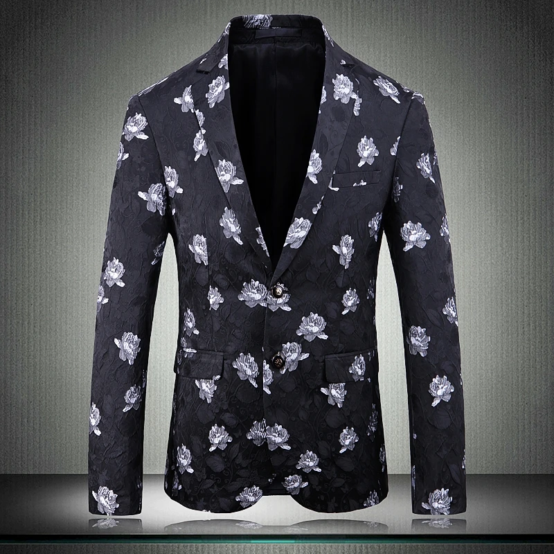

2021 Flower Male Blazers Luxury Single Breasted Party Wedding Prom Blazers Men Plus Size 4xl 5xl Slim Fit Mens Suit Jacket