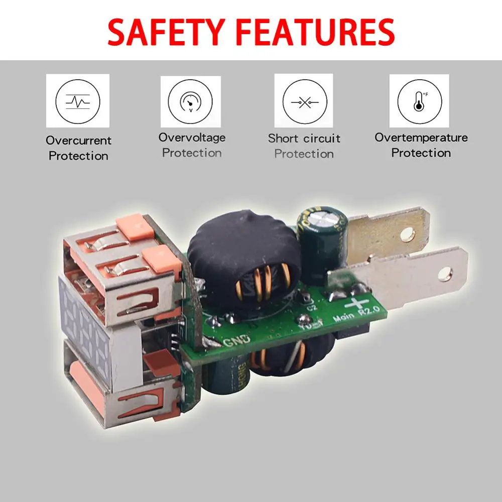 Быстрое зарядное устройство QC 3 0 автомобильное с двумя USB портами и светодиодным
