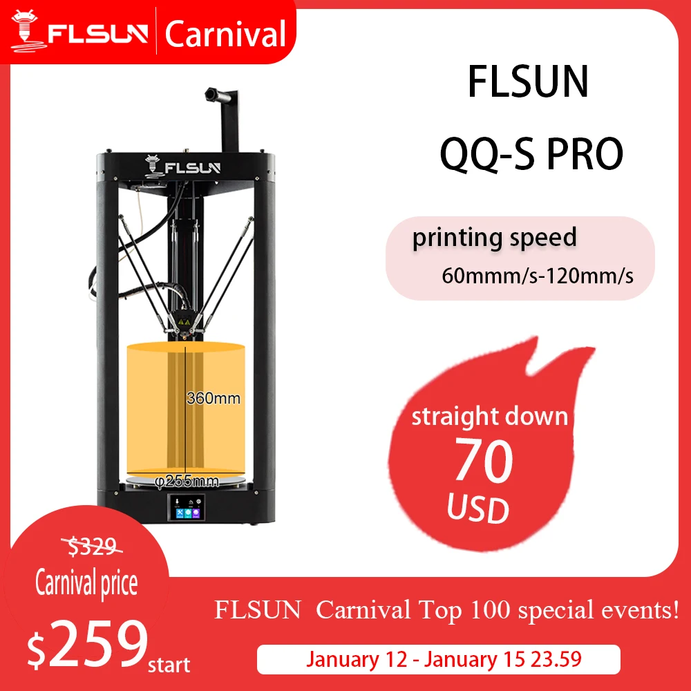 

2022 3D Printer Flsun QQ S PRO Delta Kossel Auto-Level Upgraded Resume Pre-Assembly TFT 32bits Board Impressora Drucker