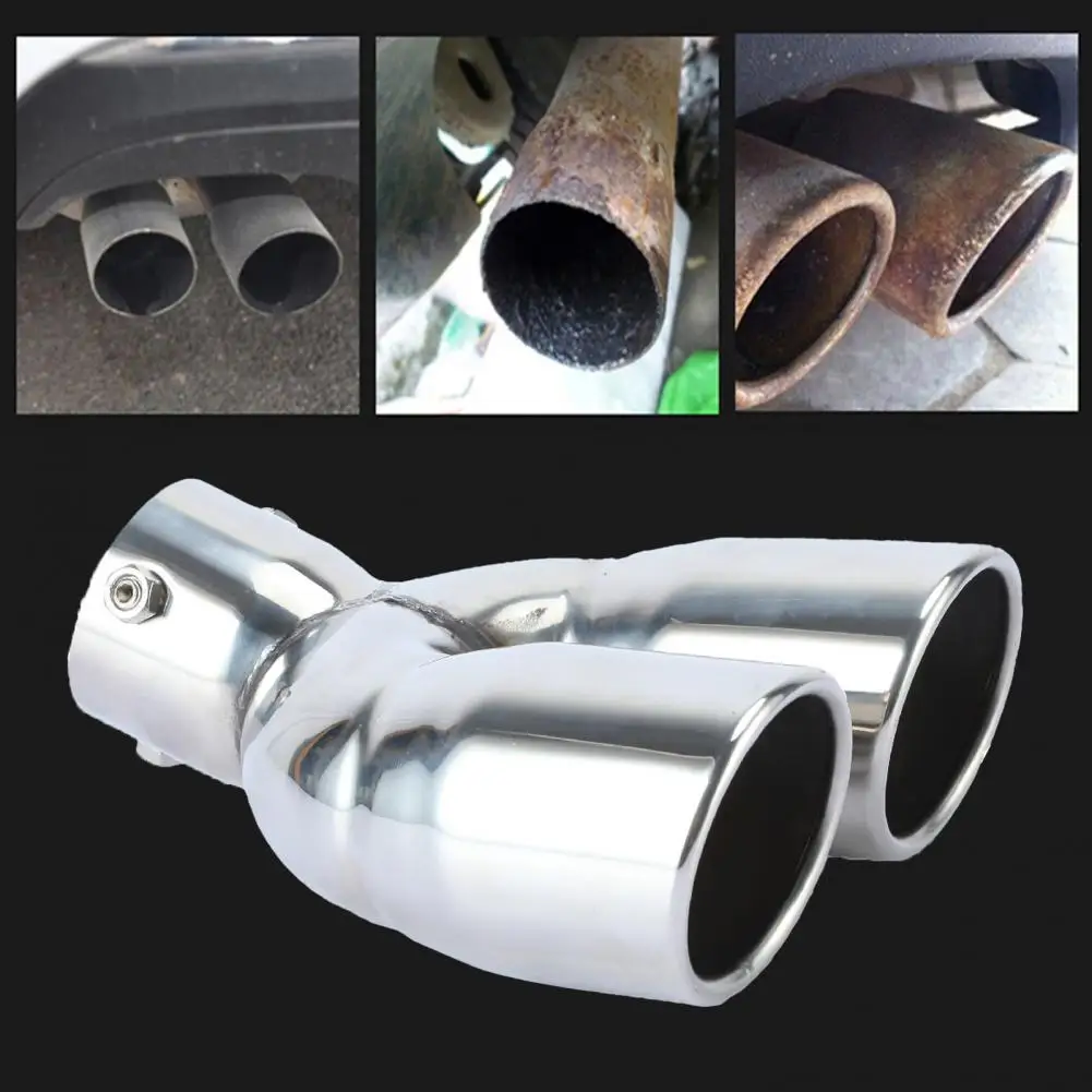 

Car Exhaust Pipe Tail Throat Double Outlet Modified Parts Stainless Steel 63MM Sturdy Exhaust Tip Tail Throat for Automotive
