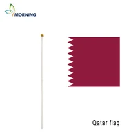 morning 10pcs 1421cm qatar national hand shaking flag with pole