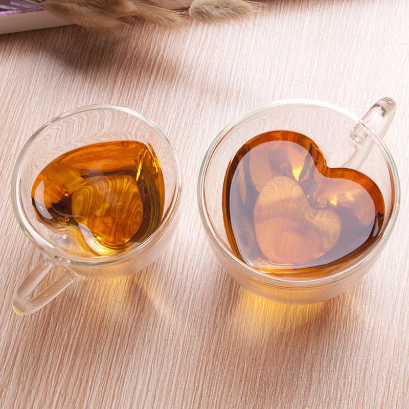 

Insulation Creative Heart-shaped Non-hot Double-layer Glass High Borosilicate Glass Juice Drink Cup Coffee Cup Couple Cup Gift