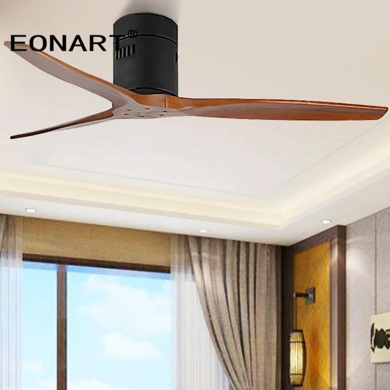 

52 Inch Modern Simple Wooden Low Floor Ceiling Fan Without Lamp Fan Bedroom Fashion Decorate Solid wood Ceiling Fans For home