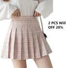 Прямая поставка, Яркие летние женские юбки, Женская милая плиссированная мини-юбка в полоску для студенток, черная, белая, розовая юбка в клетку для танцев