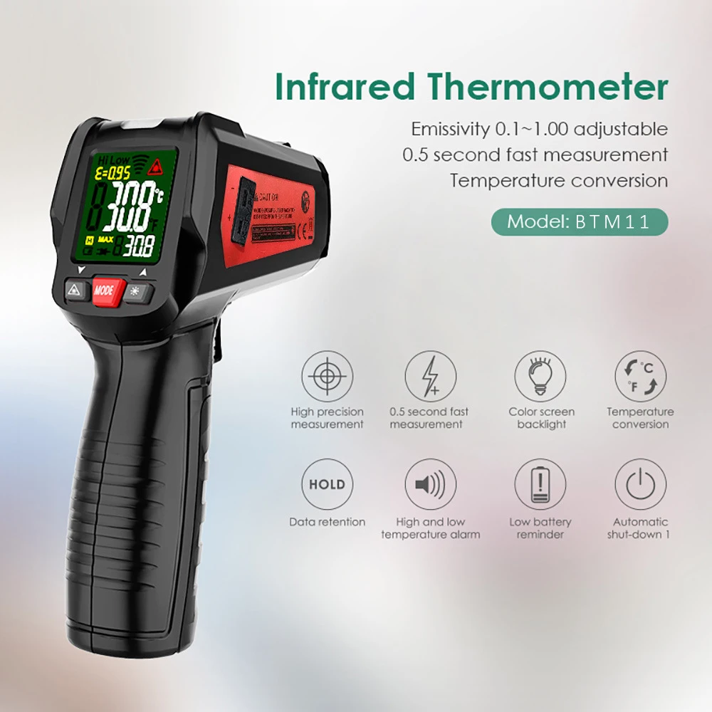 

Цифровой инфракрасный термометр BSIDE BTM11-50 ~ 580 ℃ лазерный измеритель температуры цифровой ЖК Промышленный Лазерный пирометр ИК термометр