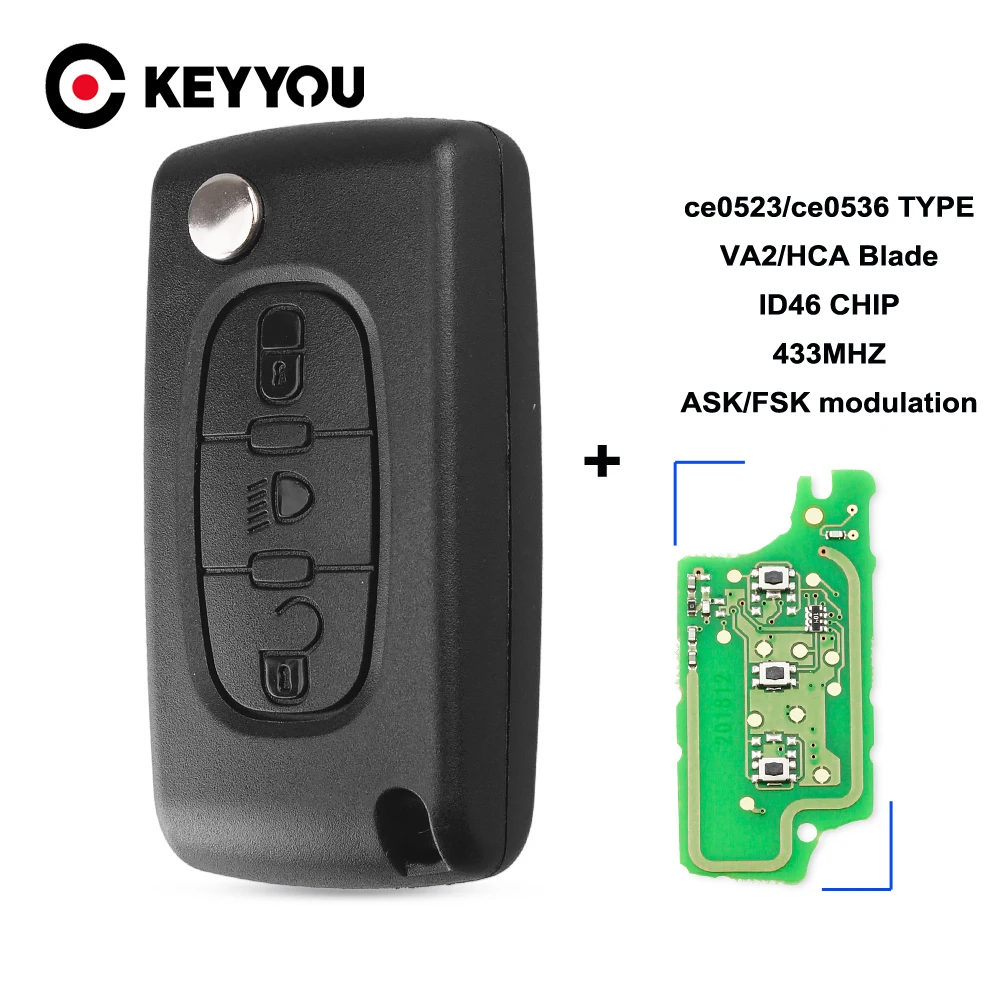 KEYYOU для Citroen C2 C3 C4 C5 C6 C8 433 МГц ID46 3 кнопки дистанционный ключ брелок от машины VA2/HCA