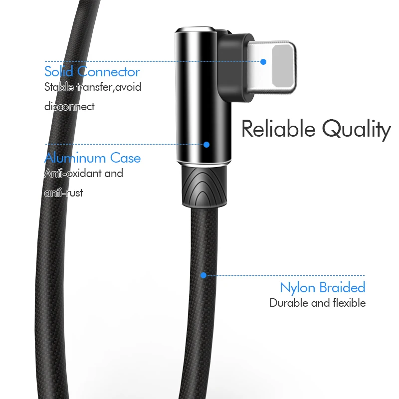 USB-кабель Suntaiho для iPhone 11 Pro Max XS XR X 8 7 Plus 6 6s 3A с углом 90 градусов быстрой зарядки и