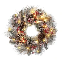 christmas led luminous simulation wreath with led light pinecone red berry wreath hanging ornaments wall door hanging wreath