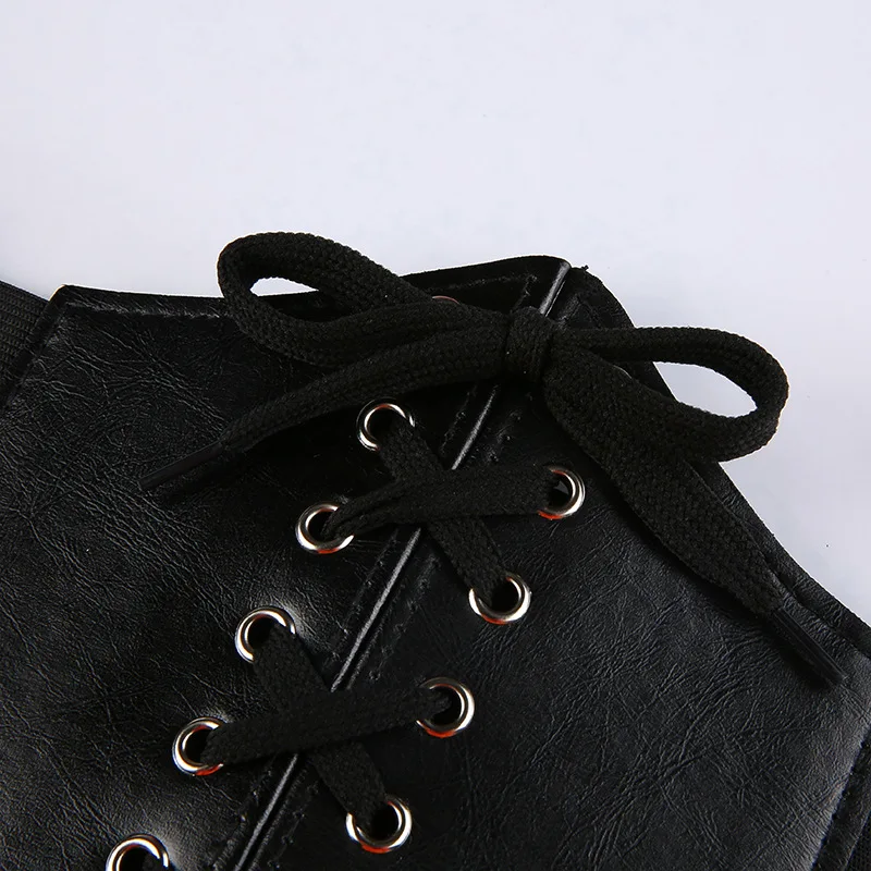 

Sexy Fashion Cross Bandage PU Patchwork Corset Women Elastic Tank Corsets Top Gothic Y2K Punk Workout Tube Vest Club Bodycon