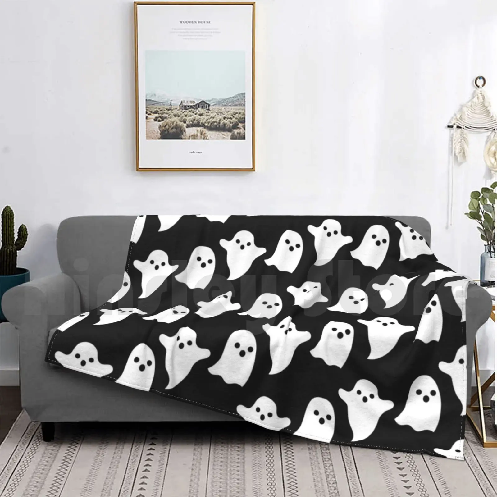 

Blanket Ghosties Hat Ghosts Spooky Scary Skeletons Witch Black And White Halloween Souls Ghouls