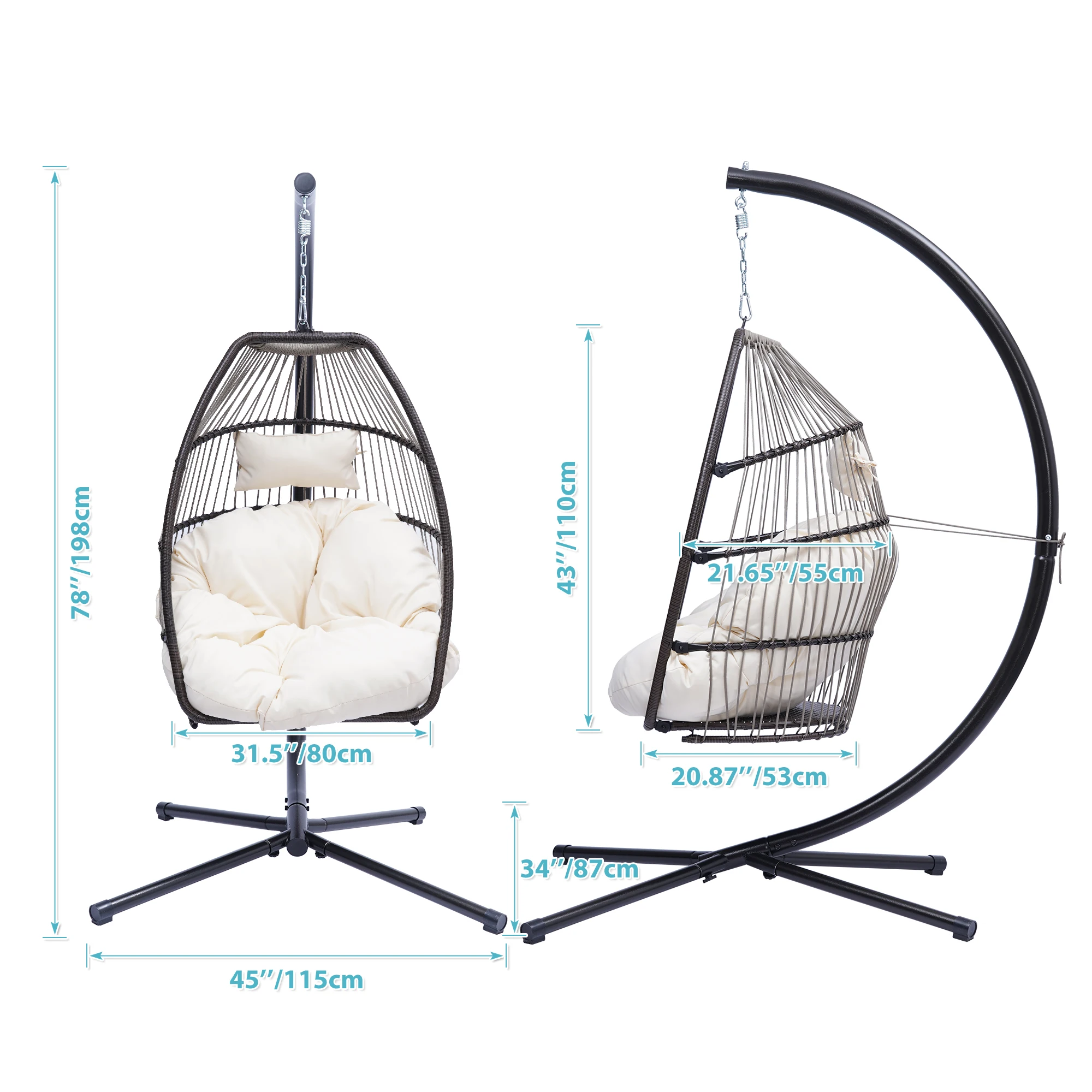 

Outdoor Wicker Folding Hanging Chair Rattan Swing Hammock Egg Chair With C Type Bracket Garden Chair