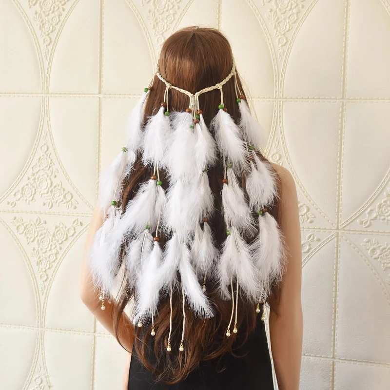 

Резинка для волос с индейками и перьями, аксессуары для волос, Юньнань, Монгольская старинная фея, 2021, белая фоторезинка