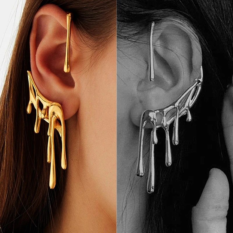 

Новые модные золотые металлические серьги-клипсы для женщин, нестандартные серьги-каффы для ушей, готические подвесные минималистичные се...