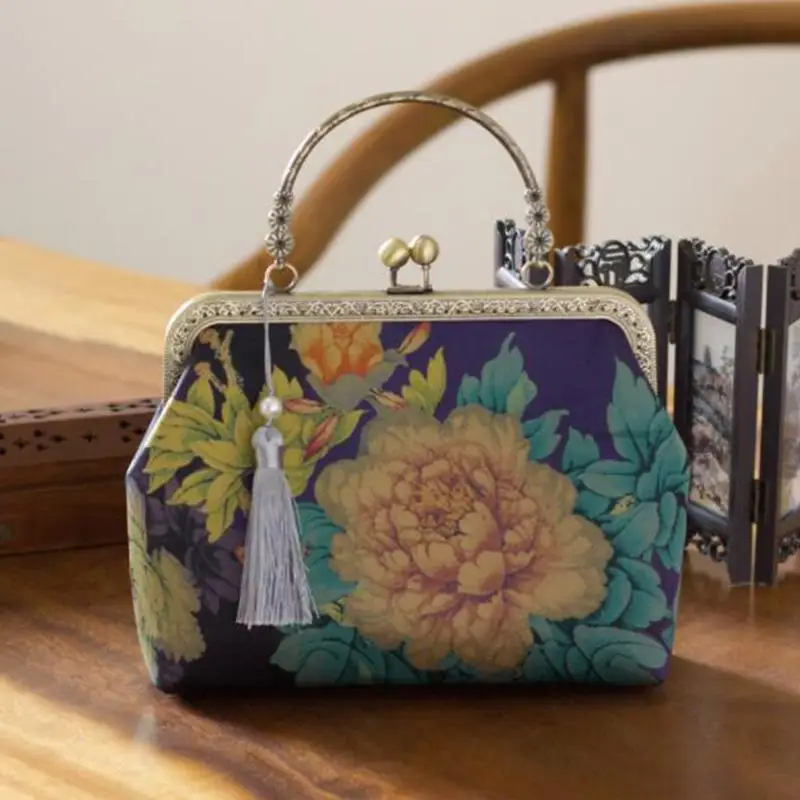 

2021 Designer Women Cotton Cheongsam Hanfu Penoy Big Flower Print Bags Shoulder Messenger Purses Chain Handbag Crossbody Tote