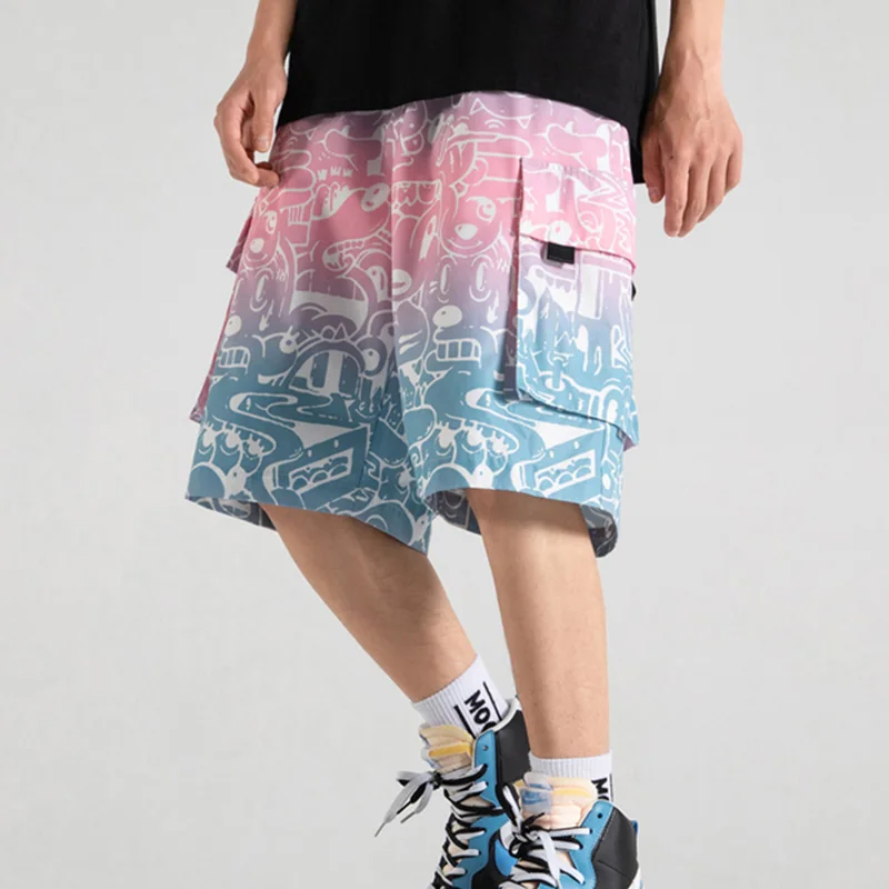 

New Summer Men Loose Shorts Casual Fitness Beach Knee-Length Pants Hip Hop Streetwear Breathable Jogger Trousers Plus Size M-5XL