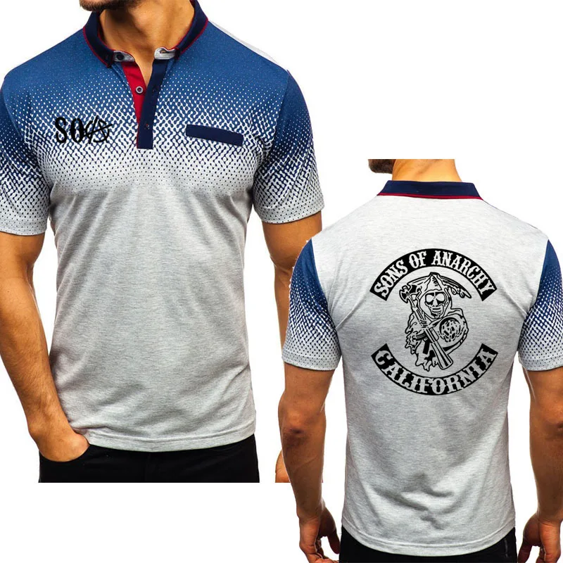 

New 2020 Summer Men's Short Sleeve SOA Sons of Skull Printed high quality Cotton Crew neck Short Sleeve casual Men's Polo shirt
