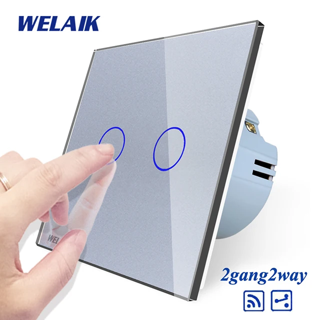 Welaik Кристалл Стекло Панель переключатель Белый настенный выключатель ЕС сенсорный выключатель Экран настенный выключатель света 2gang2way AC110~ 250 В a1924cw/b - Цвет: Gray