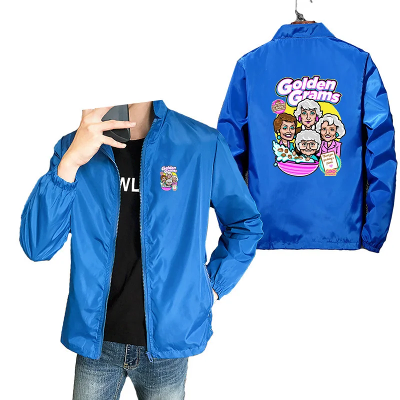 Golden Grams Print Jacket Men Spring And Autumn Fashion Long Sleeve Casual Windbreaker Coat Male Oversized Harajuku Clothing | Мужская