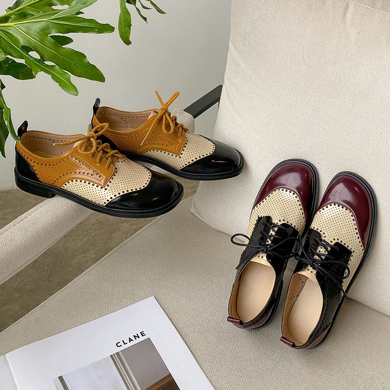 

Women Pumps natural leather shoes 22-24.5 cm length Beaded cowhide3-color stitching hole womens platform heels Casual wild