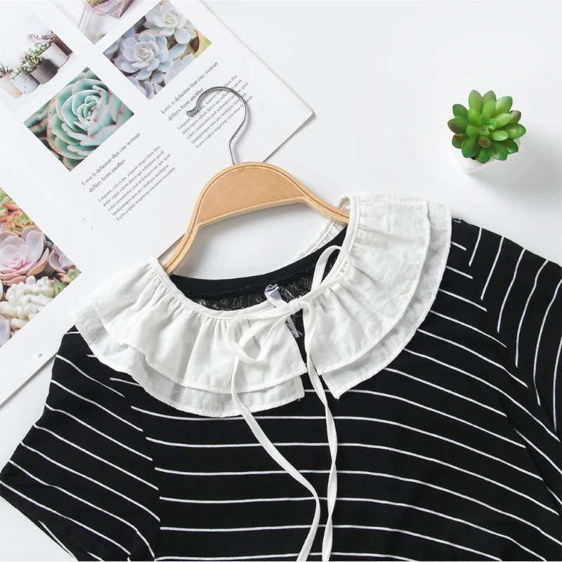 

Women Decorative Shawl Mini Cape Ruffles Ribbon Bow Necklace Doll Fake Collar 40JF