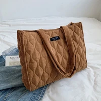 casual big shoulder bags for women 2021 soft corduroy satchel winter luxury totes female large fashion designer handbags purse