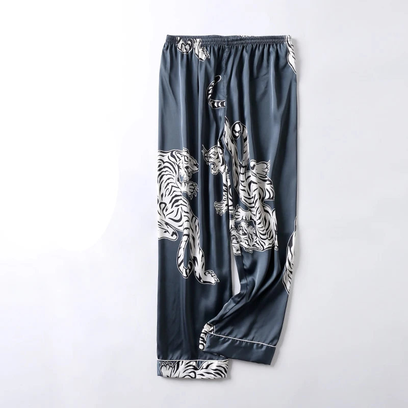 pants 1 Атласная Ночная рубашка мужской летний тонкий купальный халат Тигр Ночная рубашка свободный Свадебный халат шелковистый длинный рукав Sleeprobe размера плюс домашняя одежда - Цвет: pants 1