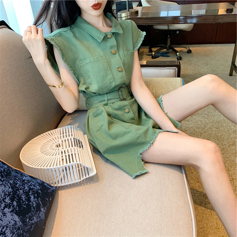 

Комбинезон женский с широкими штанинами, с высокой талией, потертый, потертый, приталенный, лето 2020