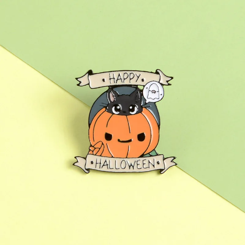 

Halloween Enamel Pumpkin Cat Ghost Moon Cup Umbrella Brooches Backpack Clothes Lapel Pin Punk Funny Want Badge Jewelry Gift Kids
