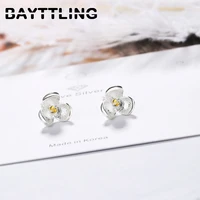 bayttling silver color simple flower stud earrings woman fashion gift jewelry