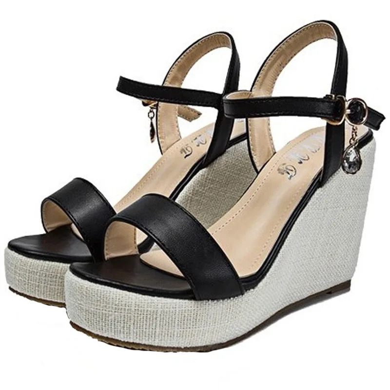 

Shoes Woman 8CM Wedges High Heels Pumps PU Buckle Strap Open Toed Office & Career Dress Sexy Party Wedding women shoes 2020