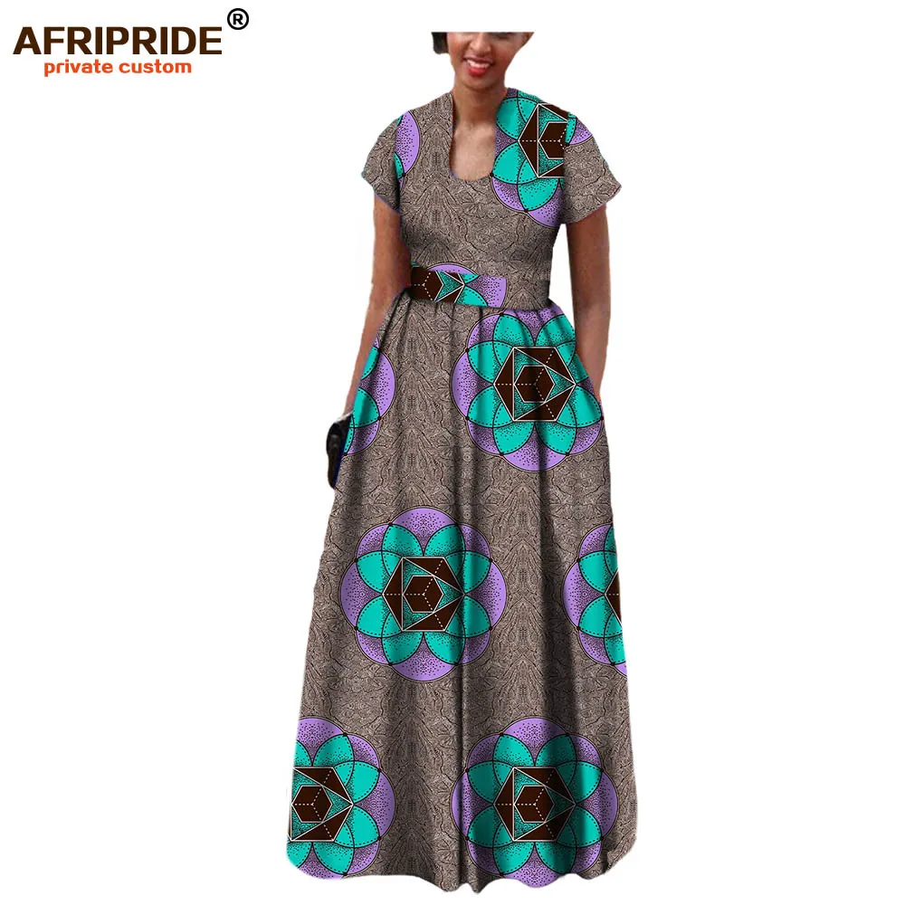AFRIPRIDE/платье в африканском стиле для женщин; коллекция года; сезон осень; Короткие рукава с поясом; Длина до пола; вечерние платья в богемном стиле; A7225117 - Цвет: 332X
