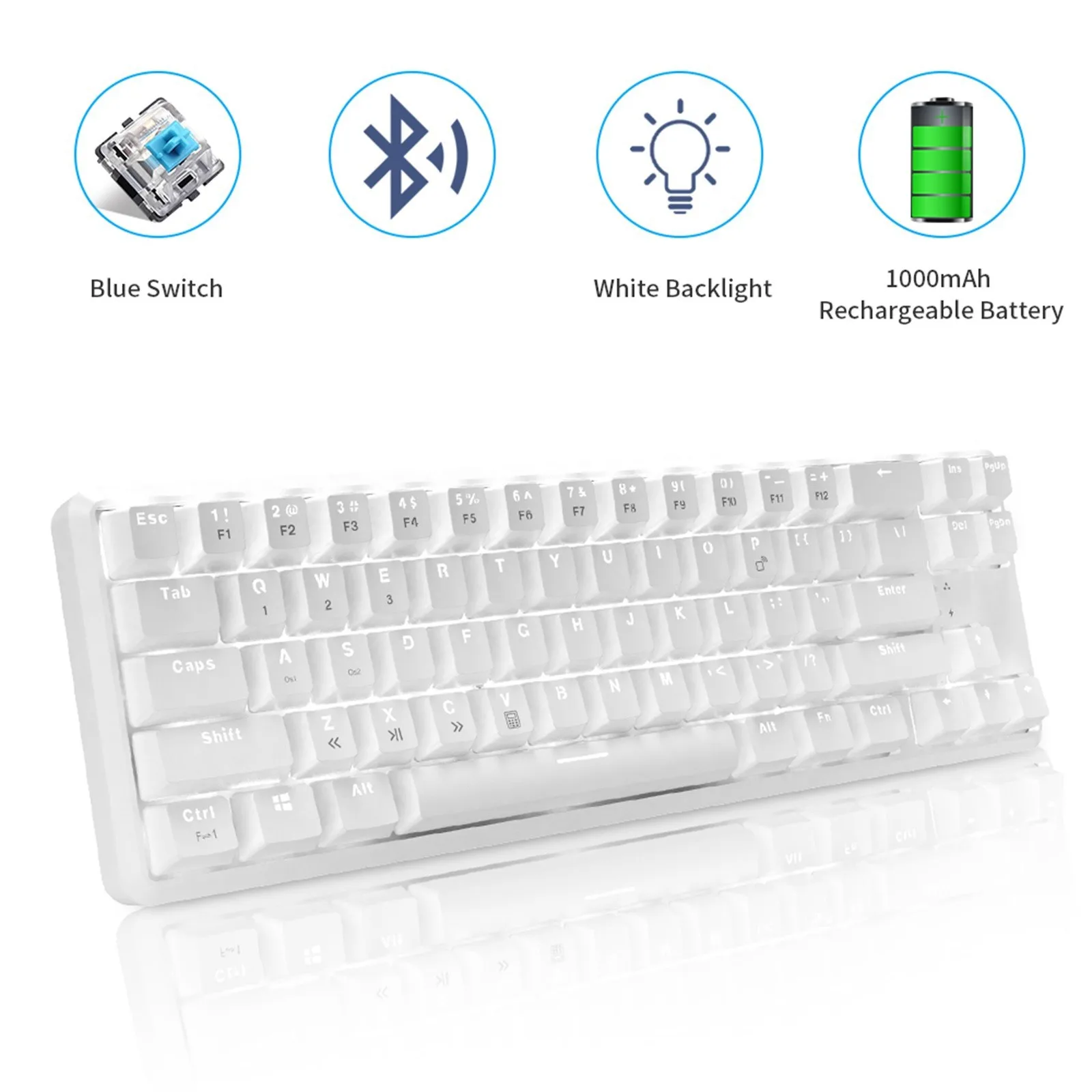 

K680t Bluetooth Dual Mode68 Keys Cyan Switch LED Backlight Mechanical Keyboard Gaming Keyboards for Tablet Desktop Mechanical