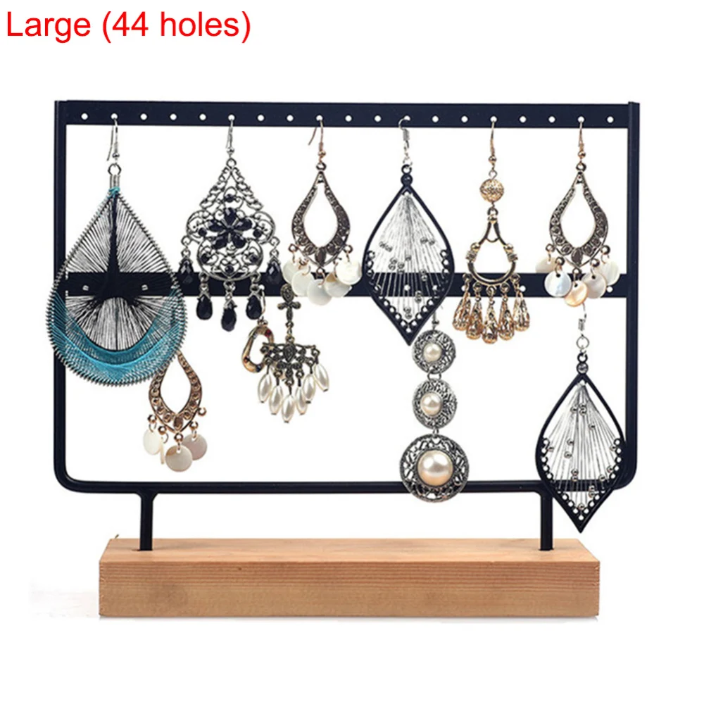 24/44 Hole creative Wood iron combination Earrings Organizer Jewelry Holder Necklace Bracelet Rack Jewelry Display Stand Packing - Цвет: Black