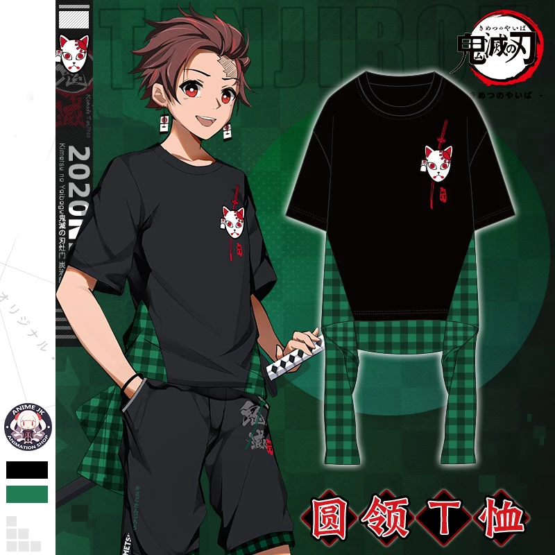 Мужская и женская футболка с круглым вырезом Demon Slayer Kimetsu no Yaiba Kamado Tanjirou летняя