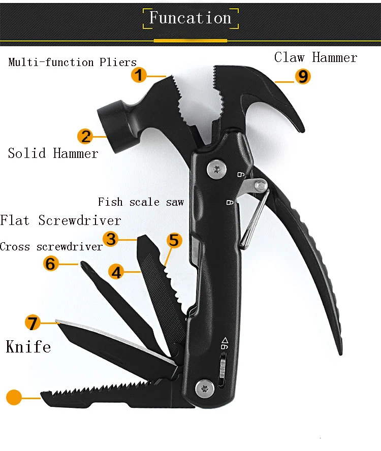 

Hot Outdoor Camping Car Hammer Head Pliers Multi-function Hammer Stainless Steel Multi-function Combination Hammer