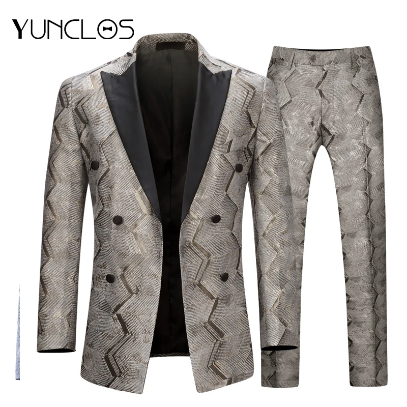 Мужской костюм европейского размера Геометрическая Золотая линия 2 предмета