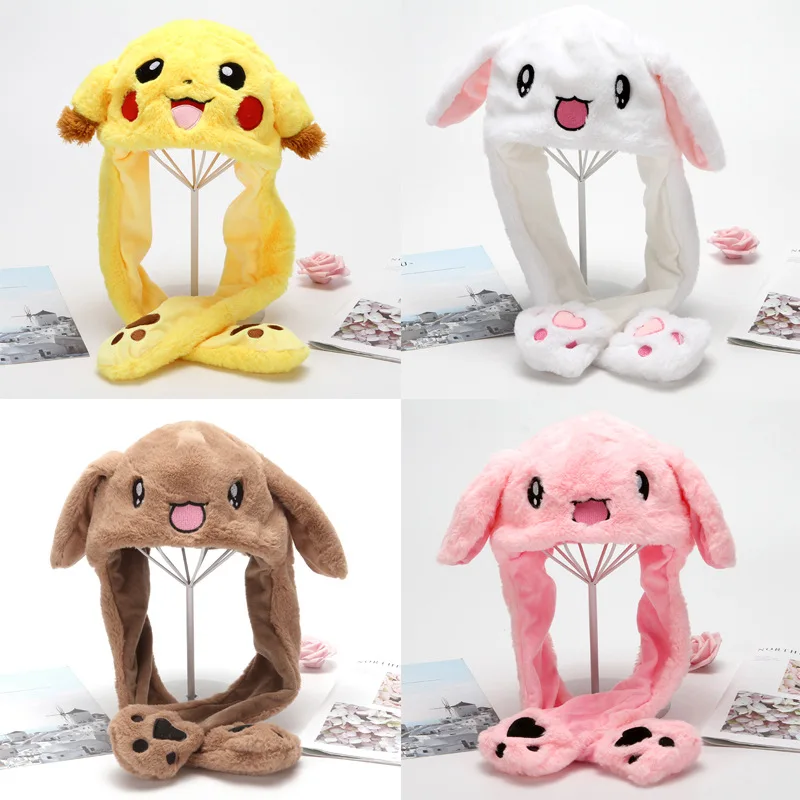 

Winter Hat Girl Children Cartoon Animal Moving Ears Plush Warm Cap Boy Kids Hats Earflaps Movable Ears Wrap Scarf Women Fashion