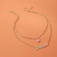 new double layer acrylic butterfly necklace fashion letter angel pendant babygirl english letter necklace