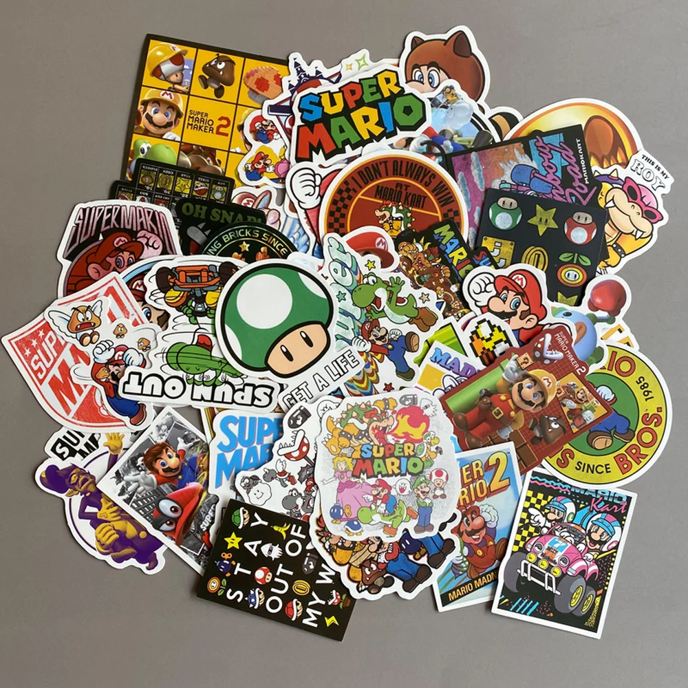 Super pegatina de Mario para juegos de Anime, Maleta impermeable, bricolaje, port&aacute;til, guitarra, monopat&iacute;n, tel&eacute;fono m&oacute;vil, ordenador, pegatinas encantadoras, 100 Uds.-0