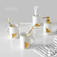 nordic style ceramic bathroom tooth cup toothbrush holder lotion bottle storage tray white gold wash set bathroom accessories