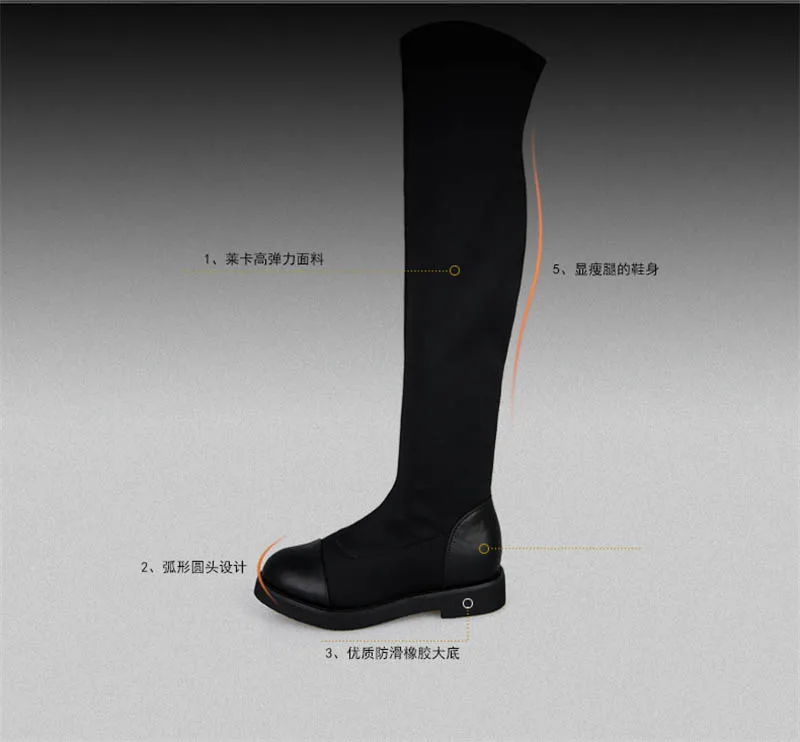 Зимние Сапоги выше колена женские эластичные тканевые чулки с эластичным бортом женская обувь длинные Bota Feminina Zapatos De Mujer 3#15/15D50