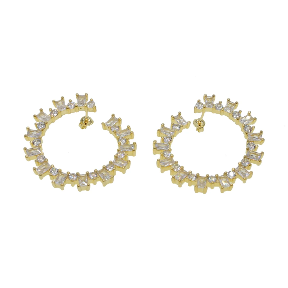 Последний большой круг цвет золотой Шарм серьги с белым cz камень проложили