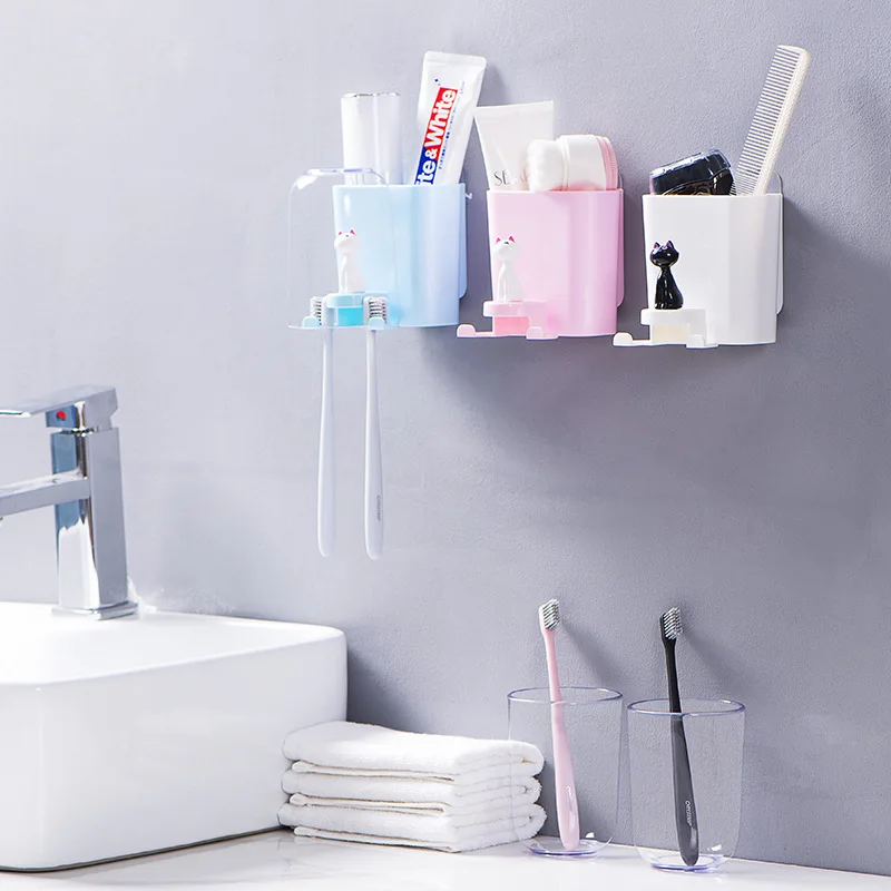 Настенный держатель для зубных щеток милый органайзер хранения кошек настенная