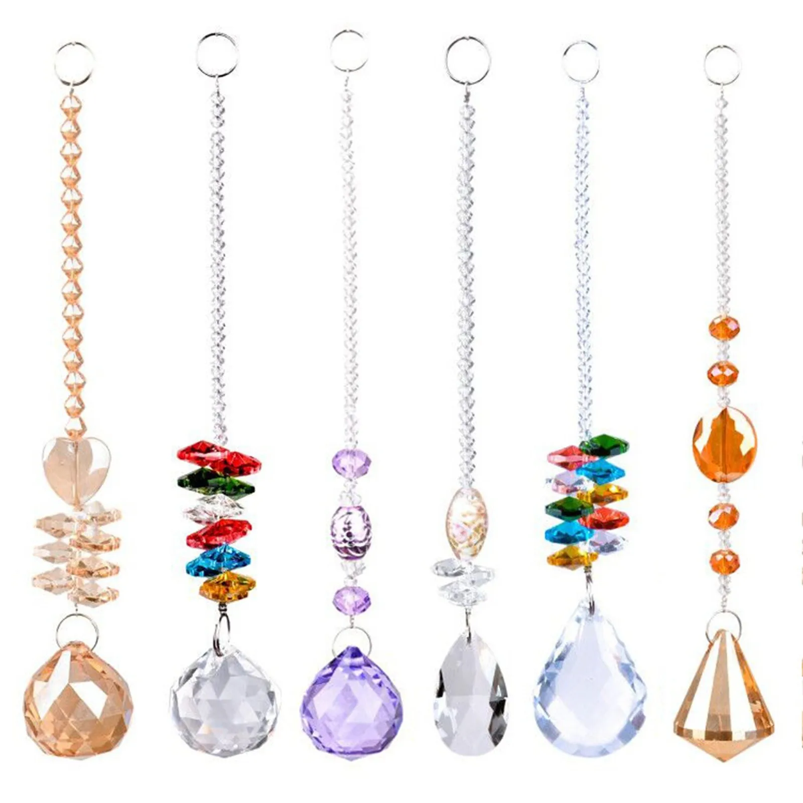 

6pcs Color Crystal Rainbow Hanging Chakra Glass Pendant For Home Off Gardening Decoration Crystal Decoration Pendant
