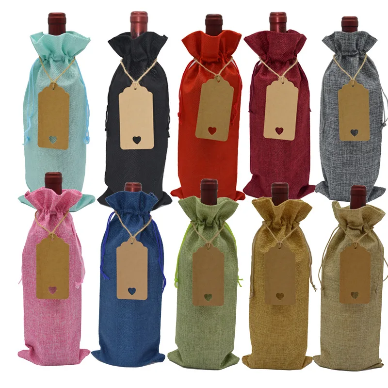 Льняной карман на шнурке Льняная сумка для вина + набор бирок винных бутылок