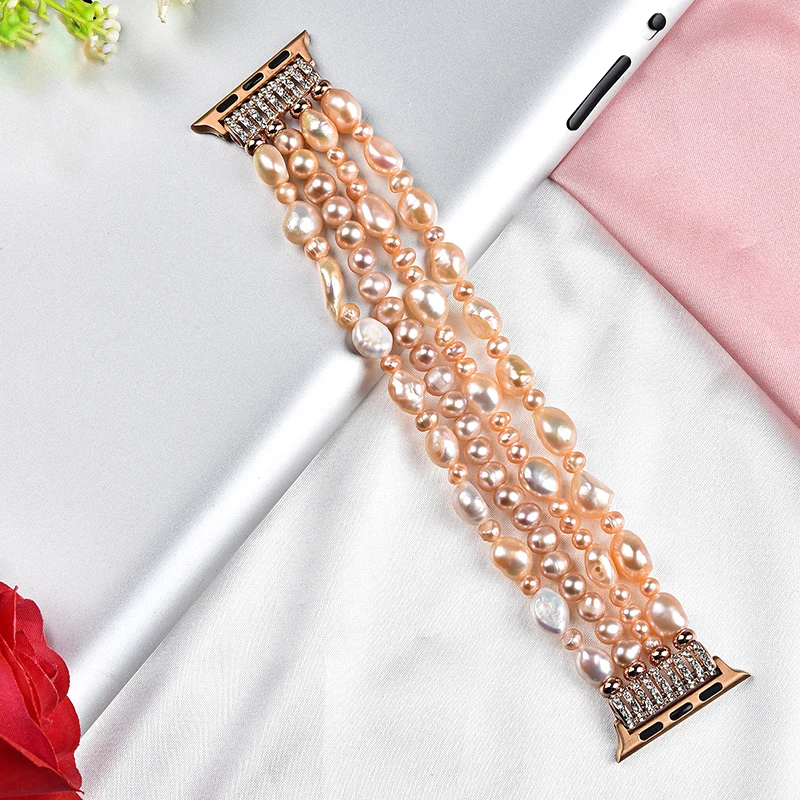 Браслет с бусинами для Apple Watch Band 44 мм 40 42 38 милый эластичный жемчужный ремешок