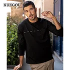 Мужская футболка с длинным рукавом KUEGOU, черная хлопковая футболка с длинным рукавом, с нагрудным карманом, осень 2022